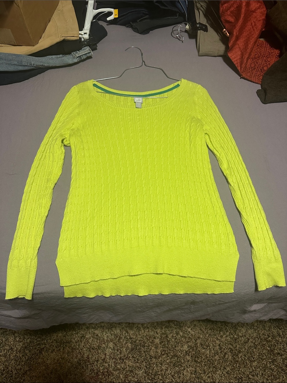 Bright Lime Cable Knit Women's Sweater
